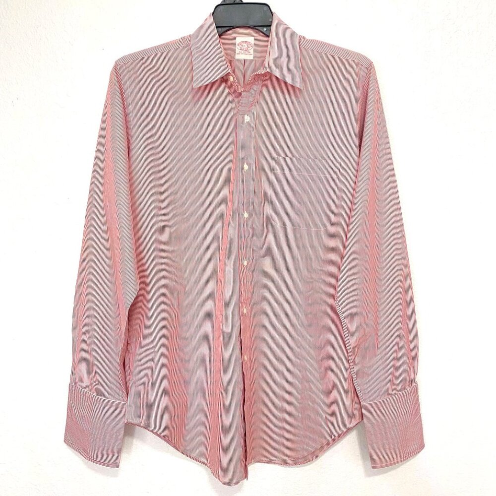 Brooks Brothers Men's All Cotton Pink Striped Dress Shirt 15.5 Long Sleeves